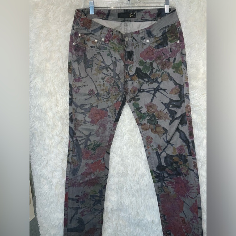 Just Cavalli Unisex Floral Print Women’s Jeans - Gray Multi